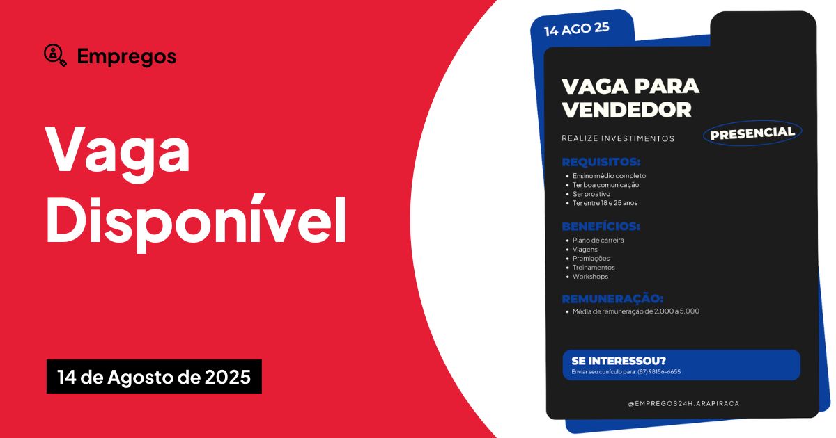 Vaga para vendedor com ensino médio e até R$ 5 mil